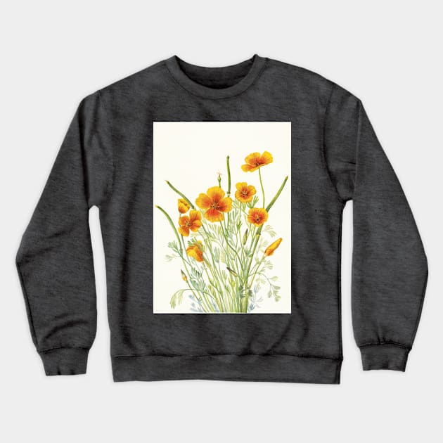 Mexican Gold Poppy - Botanical Illustration Crewneck Sweatshirt by chimakingthings